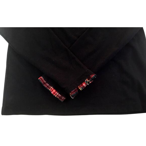 J. Crew Black Knit Top Red Plaid Collar Cuffs Size Medium - Picture 5 of 5